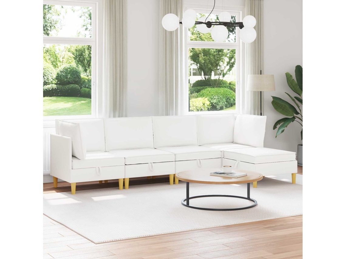 Vidaxl Conjunto De Sofá Modular Com Armazenamento 5 Unid. Branco