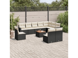 Vidaxl 11 Pcs Conjunto Sofás de Jardim C/ Almofadões Vime Pe Preto