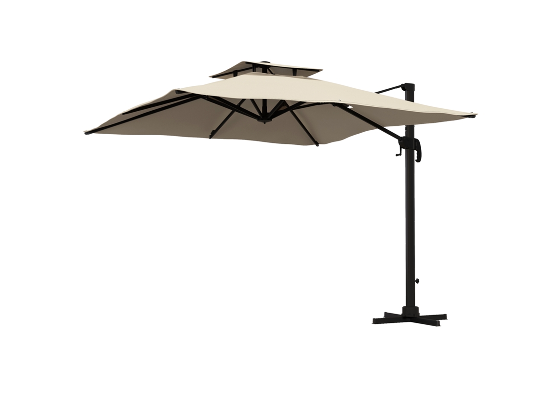 Guarda chuva de jardim 300x300 Cm, alumínio, manivela, giratório 360°, telhado duplo, caqui S/MARCA