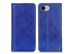 Capa Tipo Carteira Com Textura De Lichia E Couro Rachado Para Iphone 16e - Azul