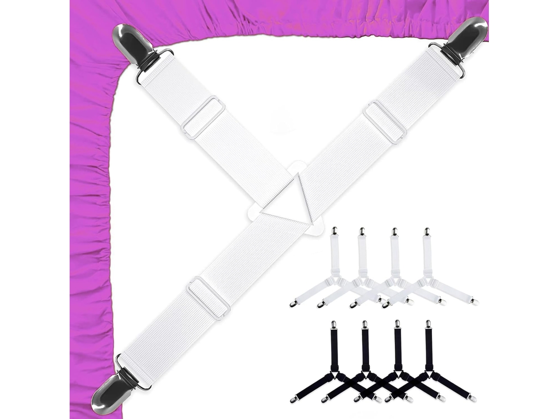 Prendedores De Lençol Ajustáveis, Elásticos E Com Clipes Triangulares Para Colchão E Capa De Sofá, Antiderrapantes, 4 Pretos E 4 Brancos. Aquaforge
