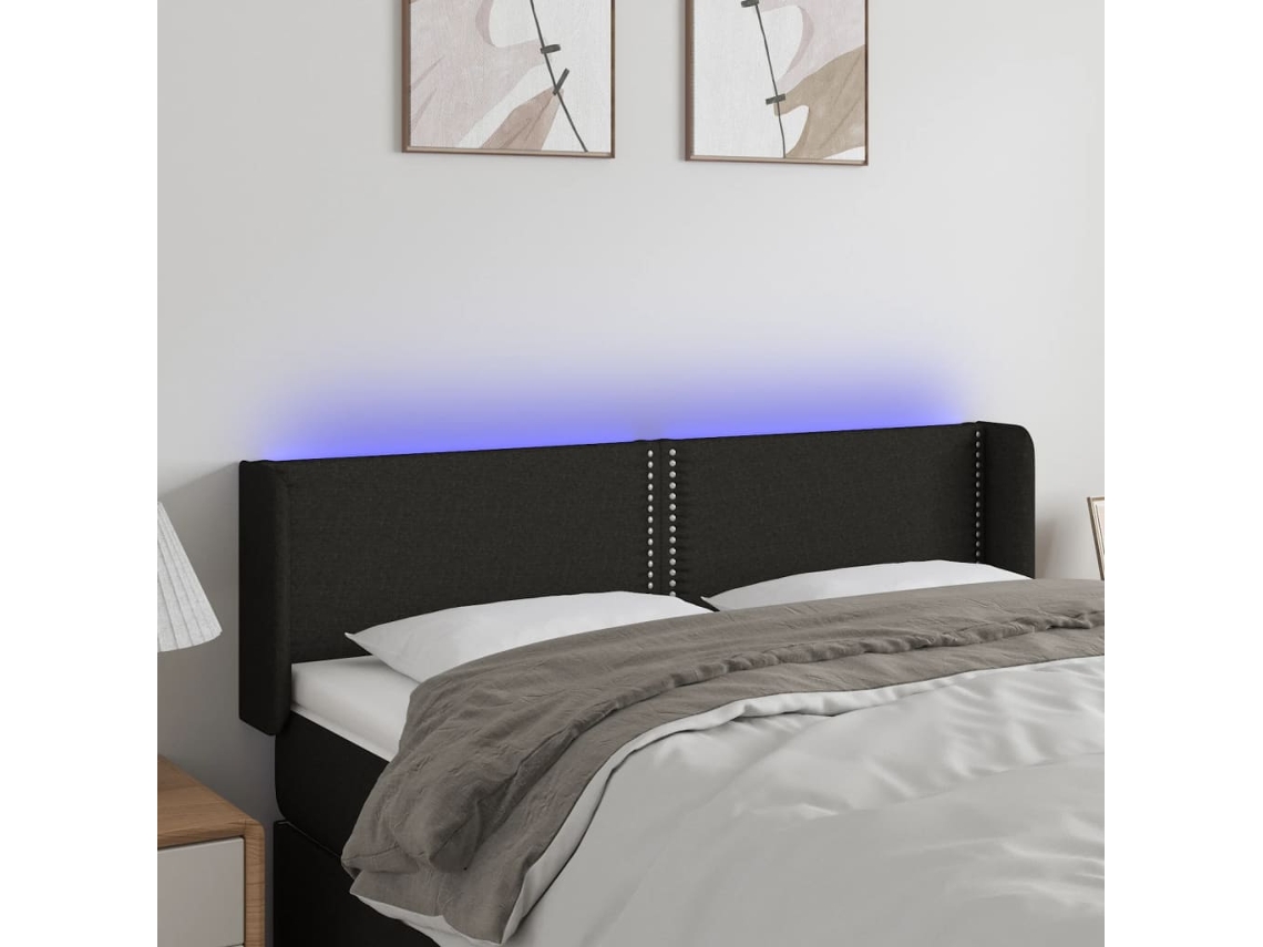 Vidaxl Cabeceira De Cama C/ Luzes Led Tecido 147x16x78/88 Cm Preto