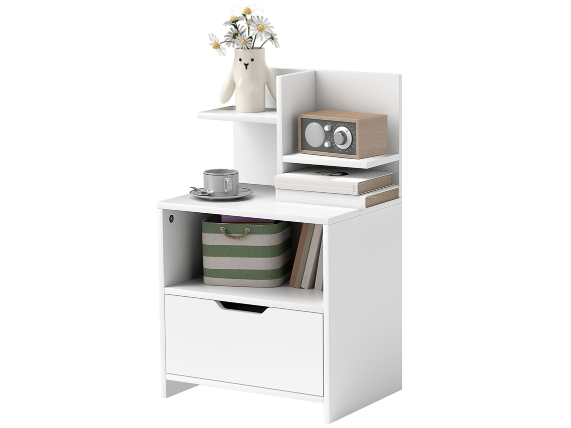 Criado-mudo 45x35x73cm Com Gaveta E Prateleiras Efeito Madeira, Branco