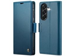 Capa Para Samsung Galaxy A57 5g De Couro Com Textura De Lichia E Fecho Borboleta Com Proteção E Sistema Rfid Antirroubo Azul