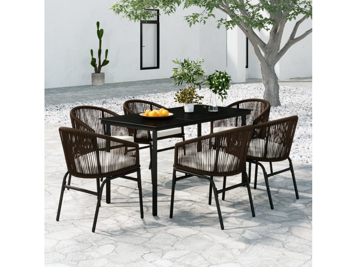 Conjunto De 7 Peças De Jantar Para Jardim Marrom Dkd Home Decor