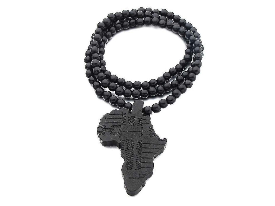 2026 collares de Mapa da África com Pingente de Madeira Colar de Contas Moda Hip Hop Joias para Homens Preto