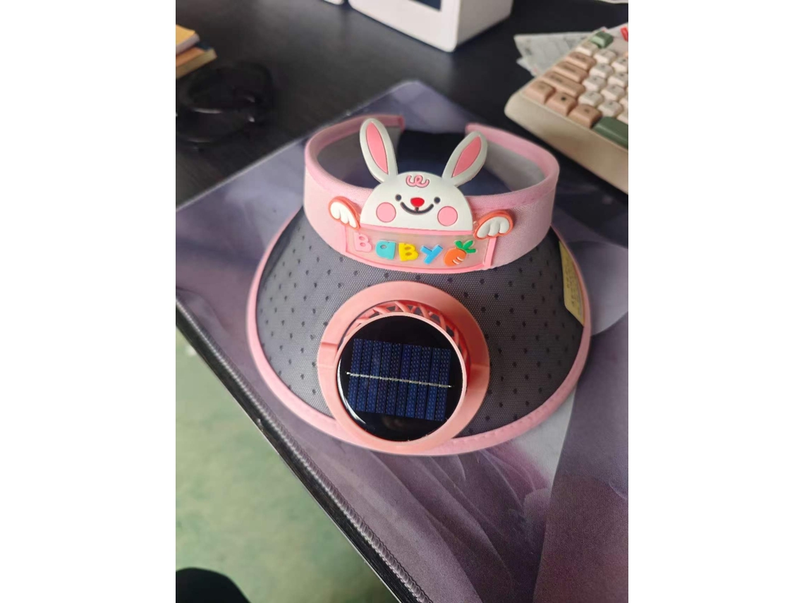 Chapéu com Ventilador Movido a Energia Solar para Viagens Ao Ar Livre e Ciclismo Chapéu com Proteção Solar MDUG (coelho Rosa)
