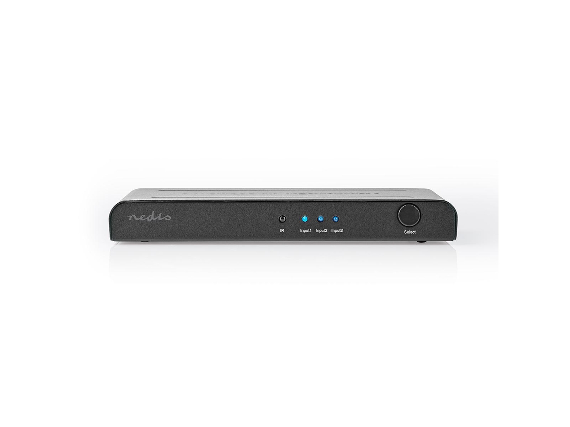 NEDIS Hdmi Switch 3 portas 3 entradas Hdmi 1 saída Hdmi 4K @ 60 Hz 18 Gbps com controle remoto metal antracite