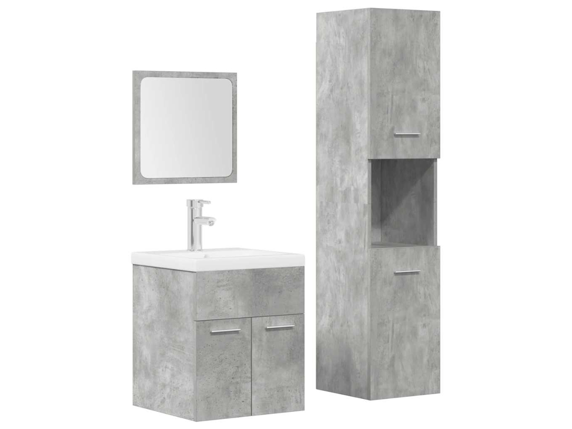 Vidaxl 4 Pcs Conj. Móveis Casa Banho Derivados Madeira Cinza Cimento