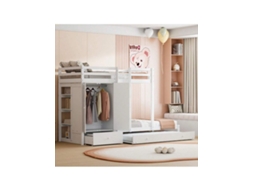 Beliche De Madeira Maciça 90200 Com Cama Dobrável, Cama Infantil Multifuncional Com Guarda-roupa, Gavetas E Compartimento De Armazenamento, Branco