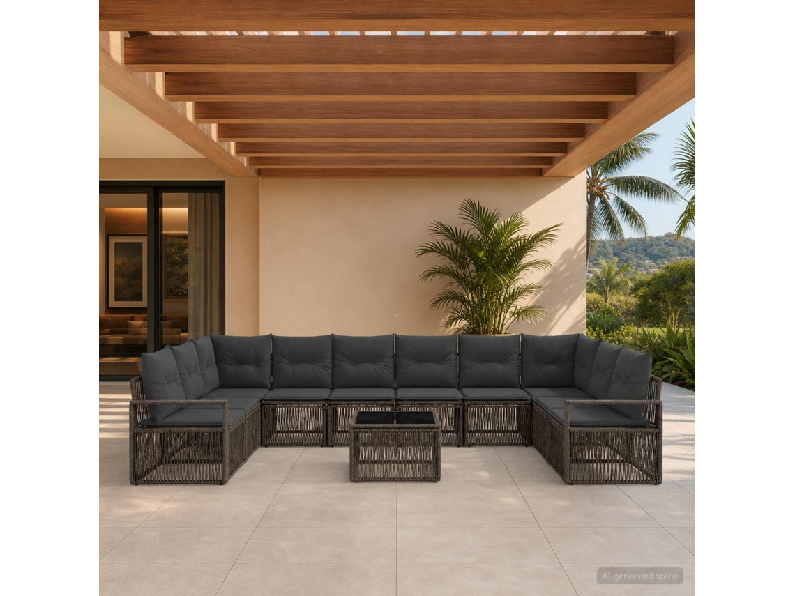 Vidaxl Conjunto De Sofá De Jardim 11 Pcs Cinzento Vime Pe