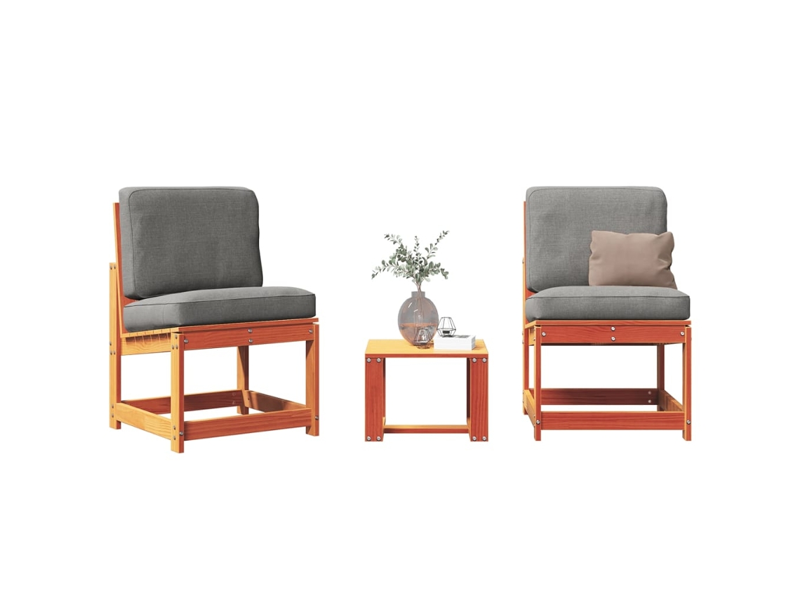 Vidaxl 3 Pcs Conjunto Lounge De Jardim Pinho Maciço Castanho-mel