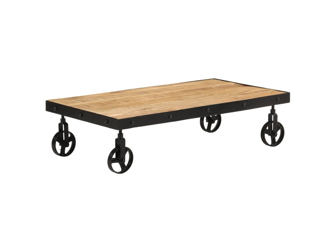 Vidaxl Mesa De Centro C/ Rodas Madeira Mangueira Maciça 100x55x26 Cm