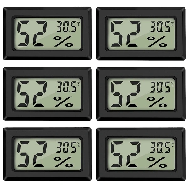 Mini Termômetro E Higrômetro Digital Com Sensor De Umidade, Preto (pacote Com 6)
