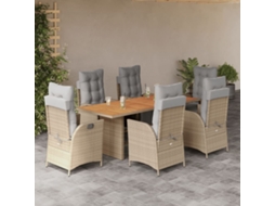 Vidaxl 7 Pcs Conj. Jantar Jardim C/ Almofadões Vime Pe Bege Misturado
