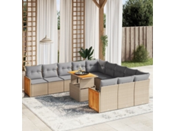 Vidaxl 11 Pcs Conjunto Sofás De Jardim C/ Almofadões Vime Pe Bege