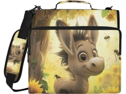 Pasta Organizadora Com Estampa De Girassol E Burrinho, Com 3 Argolas, Resistente À Água E Com Zíper, Ideal