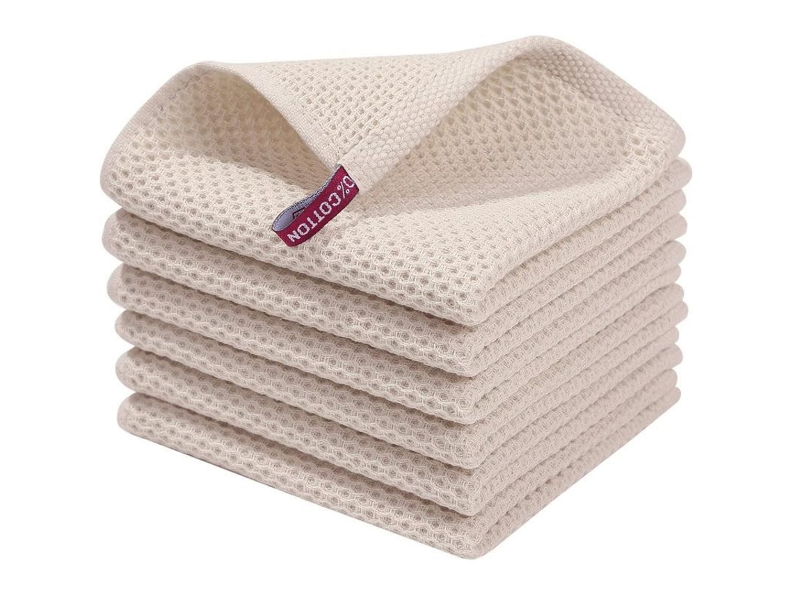 2026-toalhas De Cozinha 100% Algodão Puro, Ultra Absorventes E Macias, Pacote De 6, Bege, 30x30 Cm
