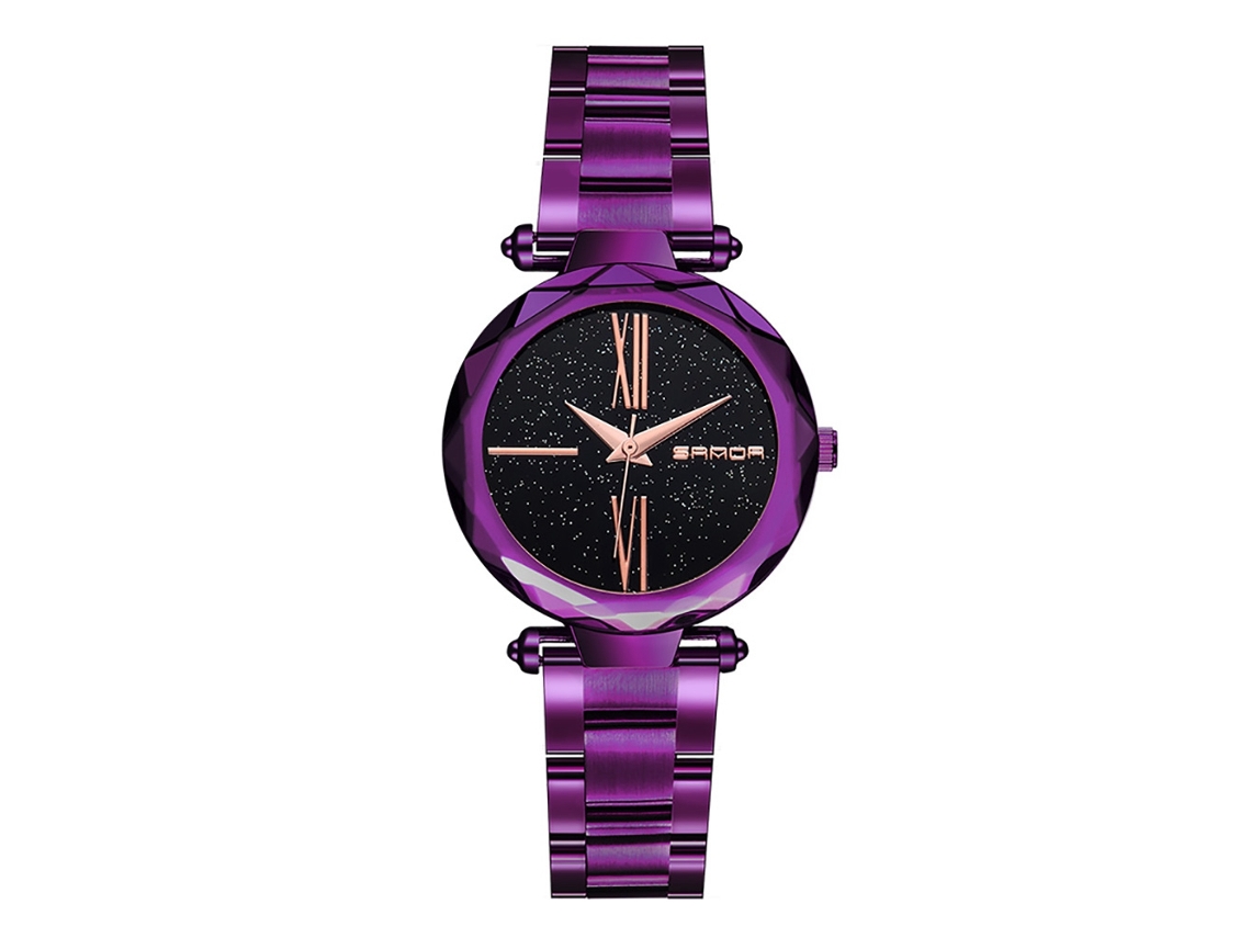 Relógio de Pulso Feminino Sanda de Quartzo com Pulseira de Aço em Roxo