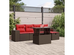 Vidaxl Conjunto De Sofá De Jardim Com 6 Peças E Almofadas Em Rattan Sintético Marrom