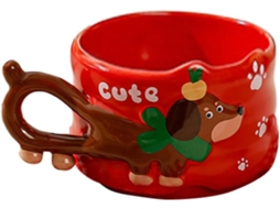 Caneca Dachshund 380 Ml Em Cerâmica 3d Com Formato De Dachshund