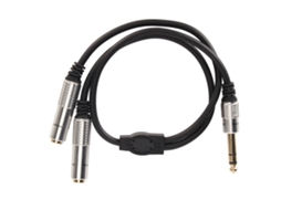 Cabo Mali splitter estéreo de 6.35mm, macho para duas fêmeas, 0.5m, dourado