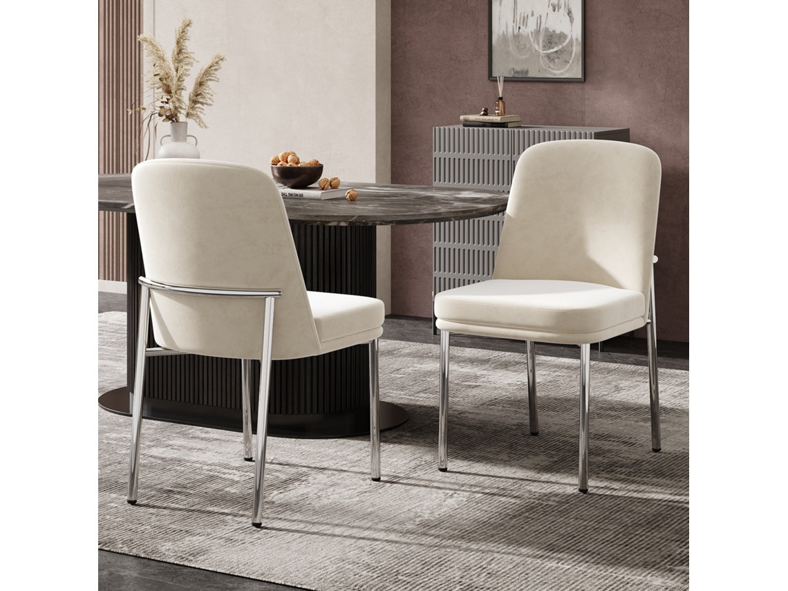 Juego de 2 sillas de comedor con asientos acolchados y patas de metal.