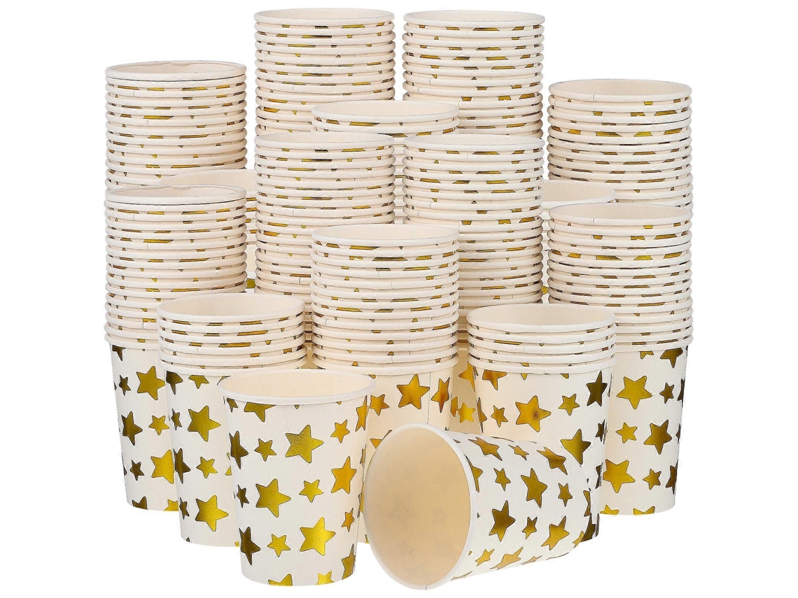 100 Copos De Papel Dourados Com Estrelas Para Bebidas