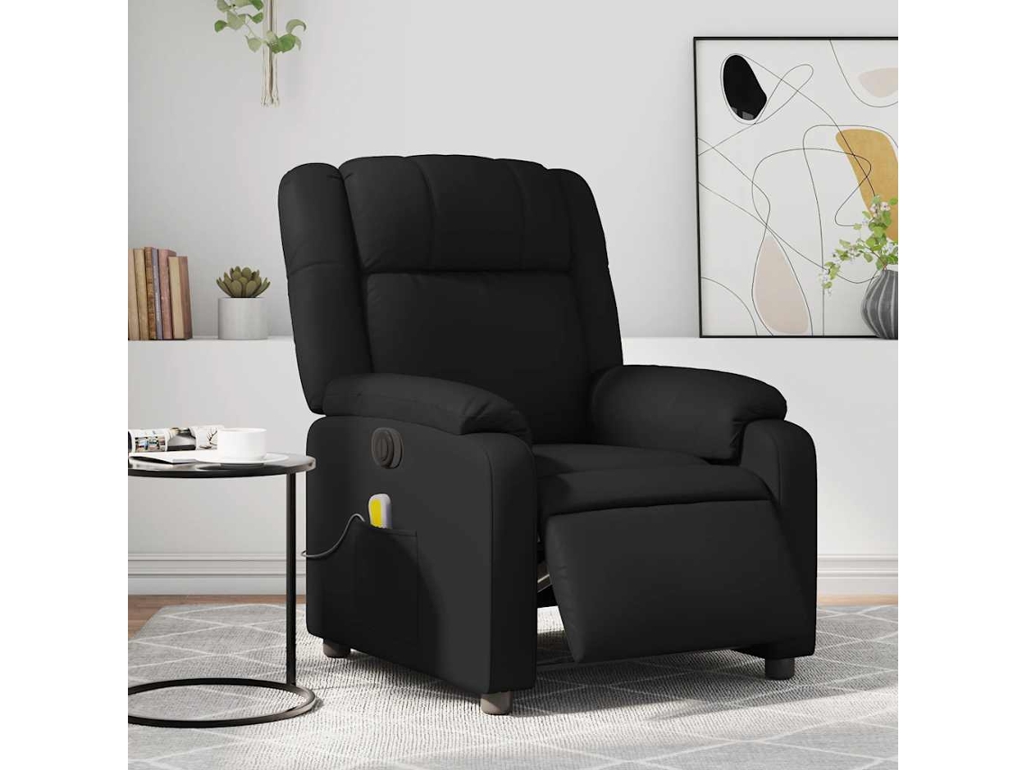Vidaxl Poltrona Massagens Reclinável Elétrica Couro Artificial Preto