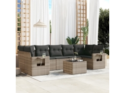 Vidaxl 8 Pcs Conj. Sofás Jardim C/ Almofadões Vime Pe Cinzento-claro