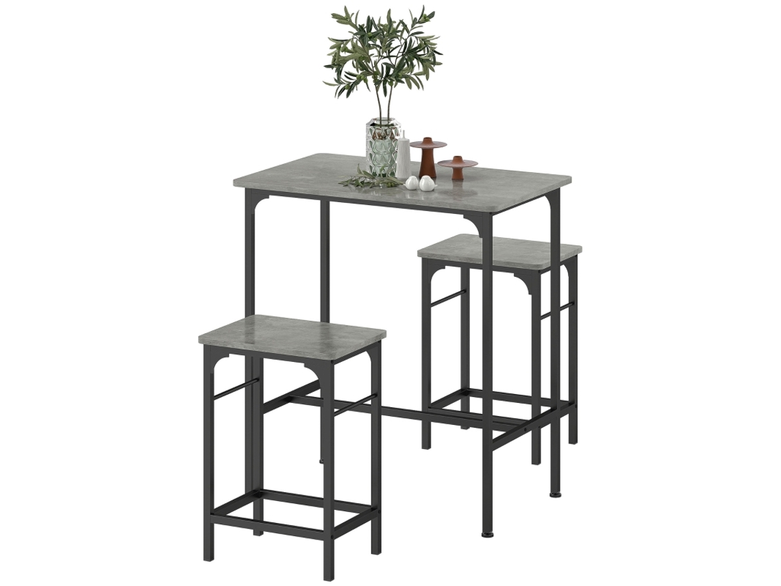 Conjunto Bar 3p, Mesa + 2 Cadeiras, Cinza, Protetores Pés. Cs