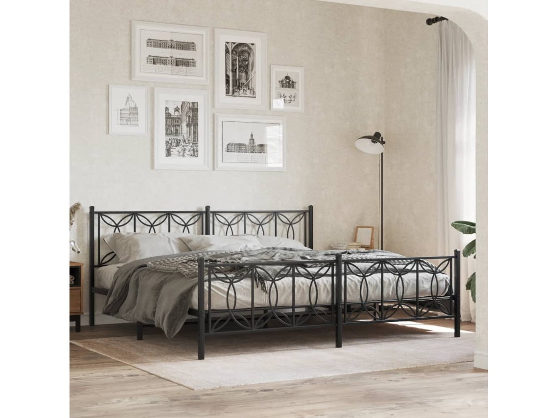 Estrutura De Cama Com Cabeceira E Pés 193x203 Cm Metal Preto