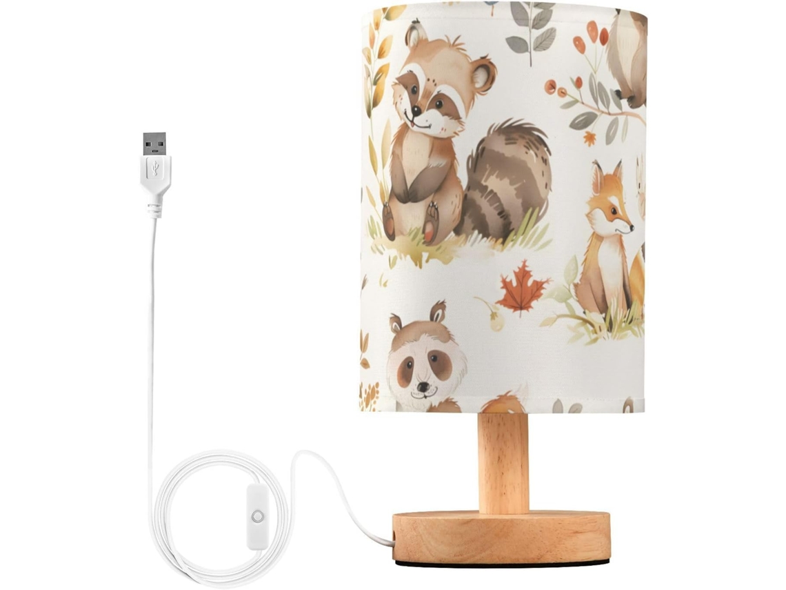 Luminária De Mesa Mnsruu Para Quarto, Sala De Estar, Animais Da Floresta Urso, Raposa, Luminária De Cabeceira Com Portas