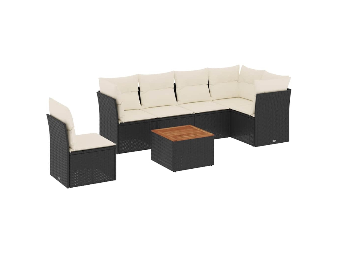 Conjunto de 7 sofás para jardim com almofadões Vime Pe Preto MAISON EXCLUSIVE (7 peças)