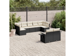 Vidaxl 9 Pcs Conjunto De Sofás P/ Jardim C/ Almofadões Vime Pe Preto