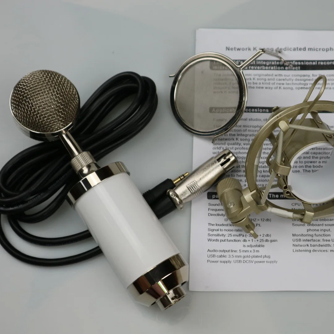 Microfone de Karaokê Condensador MDUG com fio vintage branco