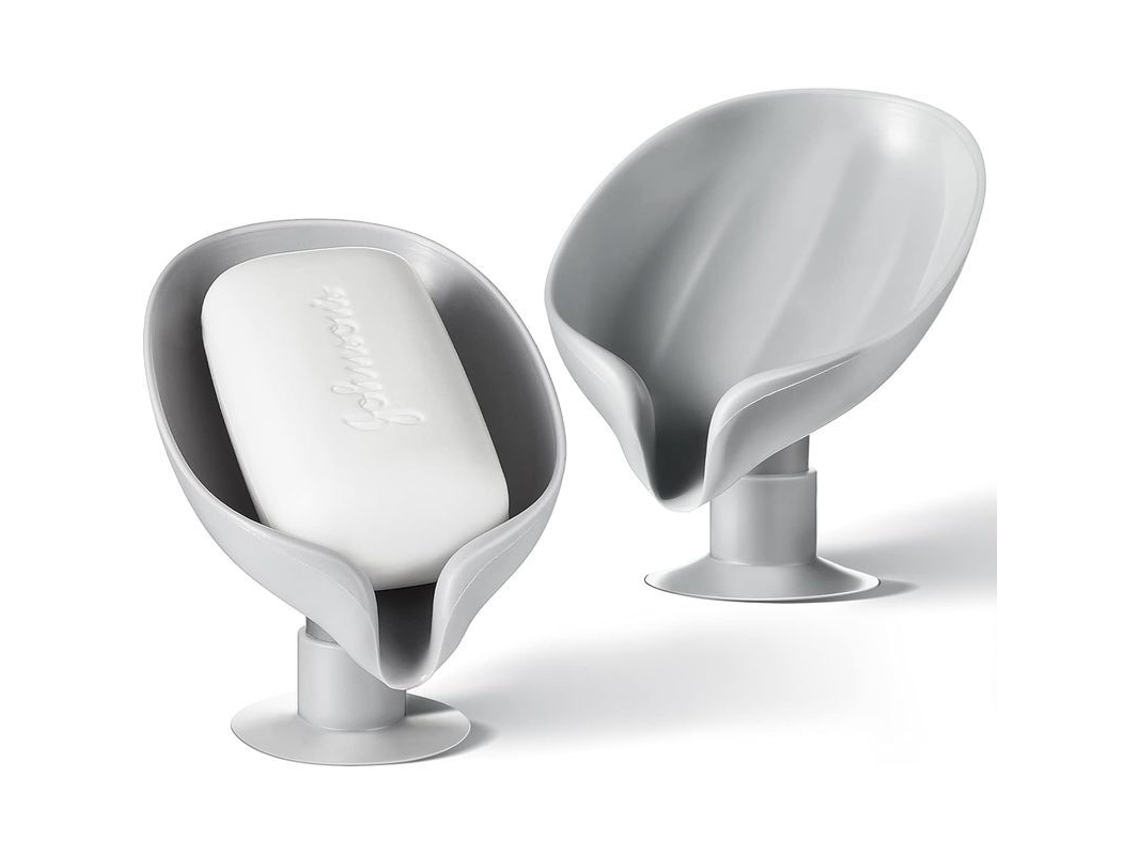 Portavasos De Jabón Auto-drenante De 2 Piezas Con Ventosa Hoja Silicona Abs Para Baño Cocina