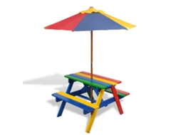 Vidaxl Mesa Piquenique Infantil + Bancos/guarda-sol Madeira Multicor