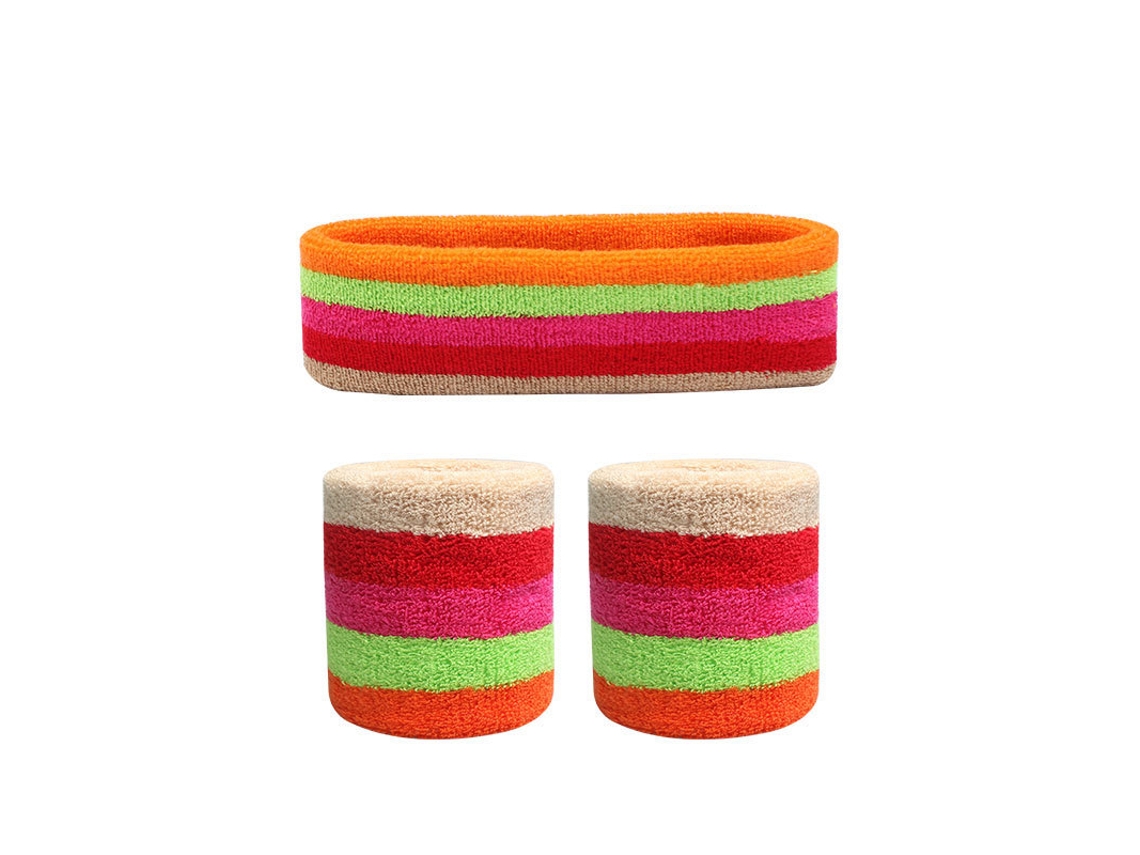 Conjunto De Três Peças Yuysan Em Algodão Puro, Faixa De Cabeça E Munhequeiras, Cores Colorido