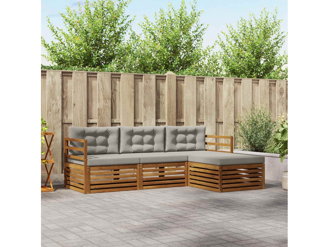 Vidaxl Conjunto De Sofás Para Exterior Cinza Natural E Claro