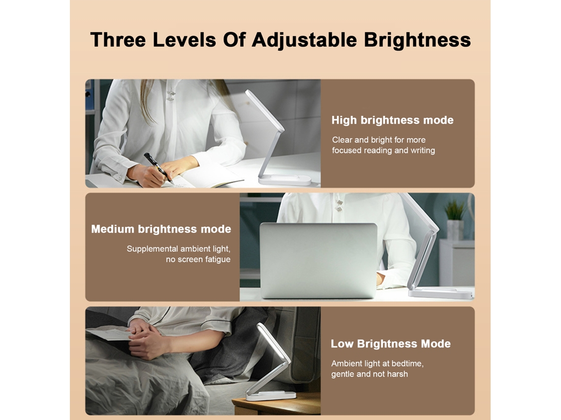 Lâmpada de Mesa plegável LED recarregável, 3 níveis de brilho, proteção ocular S/MARCA