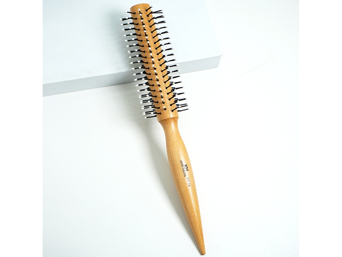 Pente Redondo de Madeira com Cerdas de Javali, 3 Tamanhos, Ferramenta para Modelar o Cabelo, Pente Antiestático para Cachos. MDUG (nº 14 Marrom)