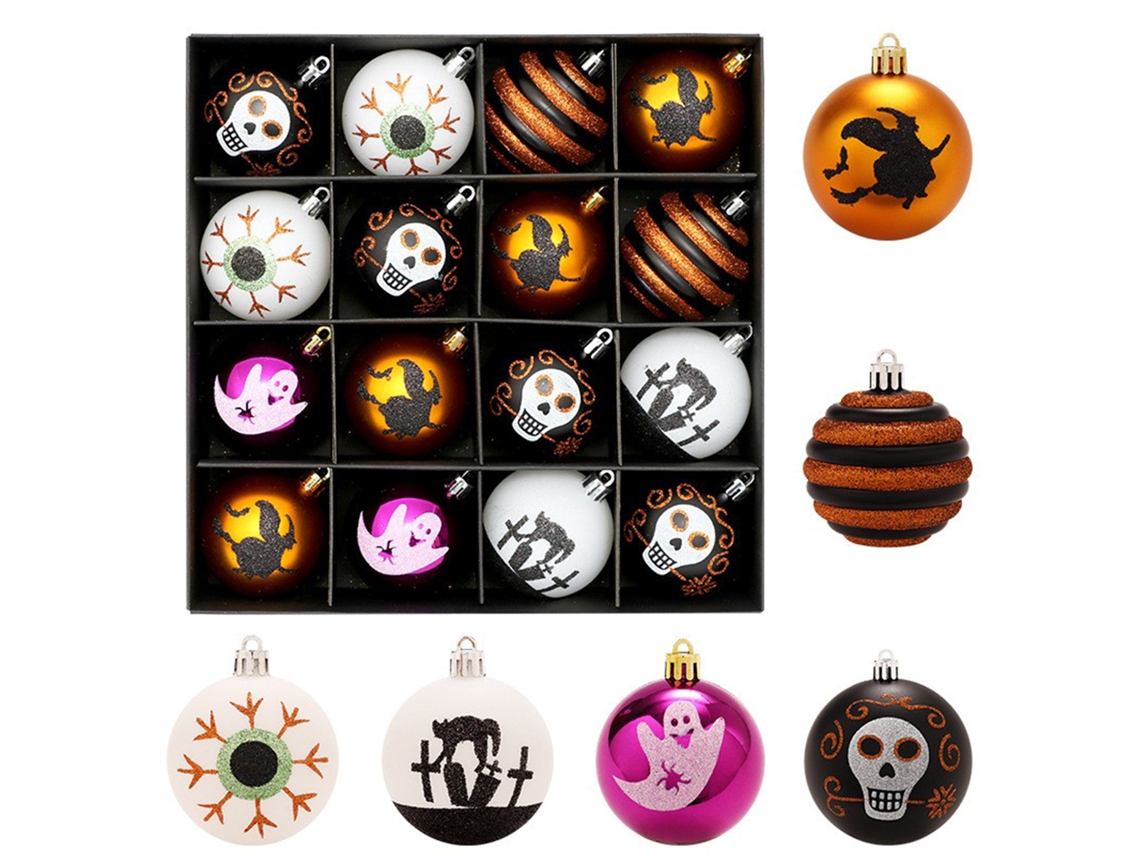 Ornamentos De Halloween Bola De Plástico Penduráveis 16 Unidades