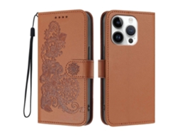 Capa De Celular Com Estampa De Mandala E Flor De Couro Para Iphone 16 Pro Com Alça