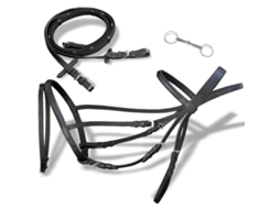 Cabeçada De Couro Com Rédeas E Brida, Preto, Cob