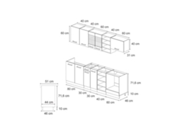 Cozinha R-Line, 240 cm sem bancada, azul-cinza/branco, Vicco