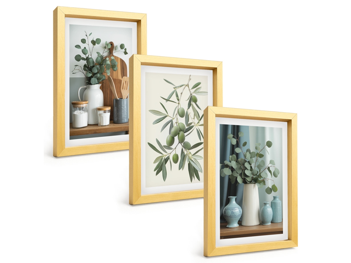 Composição De Quadros Azeitonas Verdes, Eucalipto Espelharte (3 Peças 20x30 Cm)