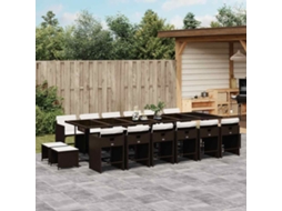 Vidaxl 17 Pcs Conjunto Jantar P/ Jardim C/ Almofadões Vime Pe Castanho