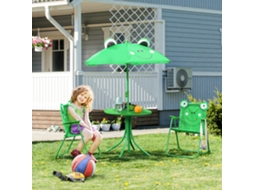 Conjunto Em Metal Poliéster De Mesa Jardim Com 2 Cadeiras Dobráveis Centro E Guarda Sol Infantil Verde