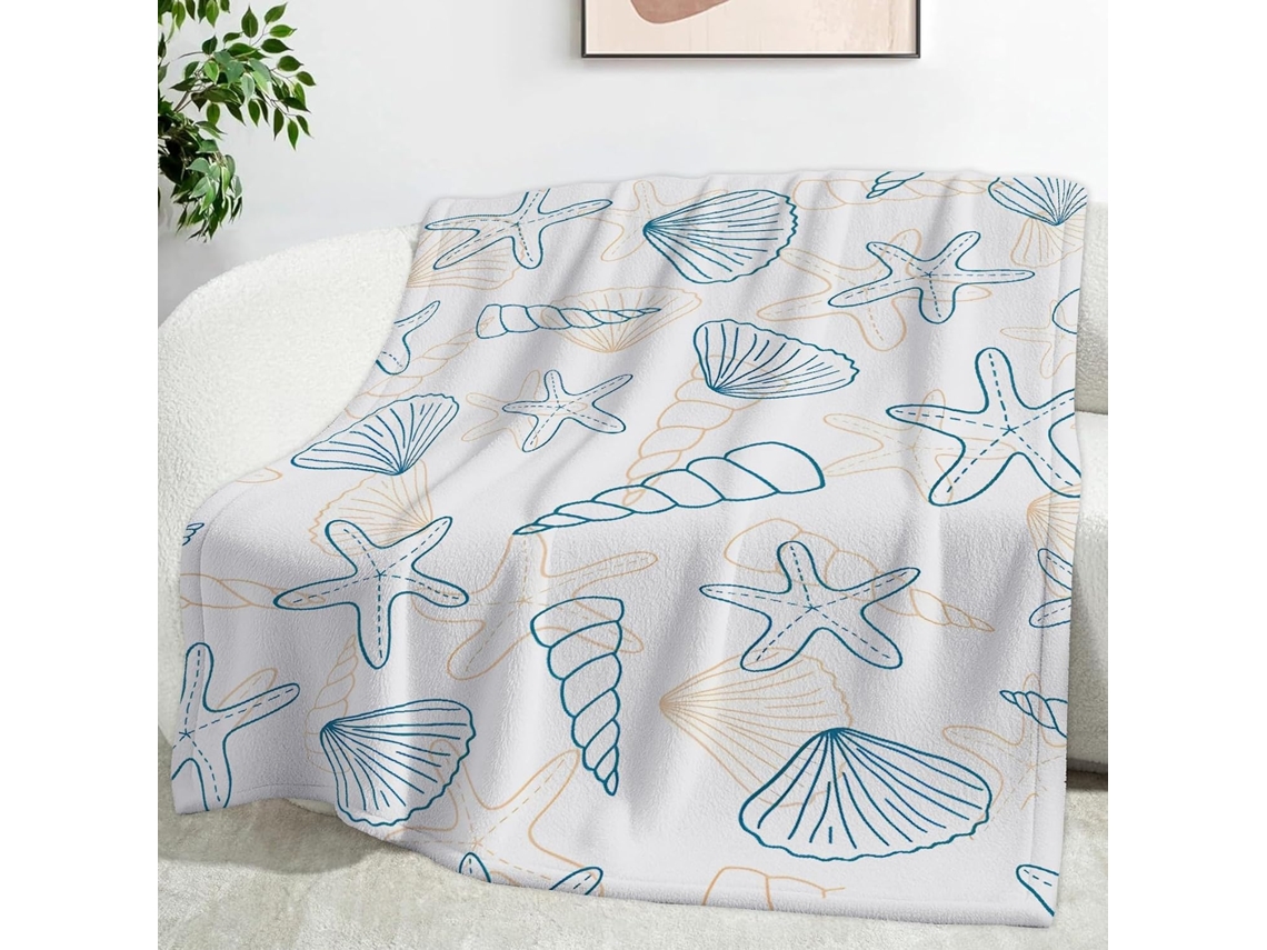 Manta Estrela do mar Concha 150x200 Cm Multifuncional Macia Aconchegante em Flanela Ideal para Cama Escritório